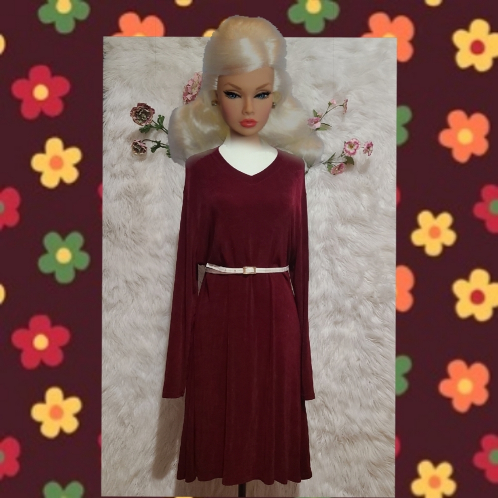 VINTAGE- 1990s Cotton ginny plus burgundy dress